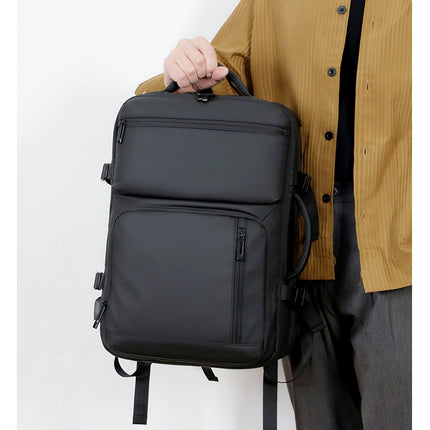 Black Expandable Business Travel Backpack with USB Charging Port - Water-Resistant Laptop Bag for Commuting & Carry-On