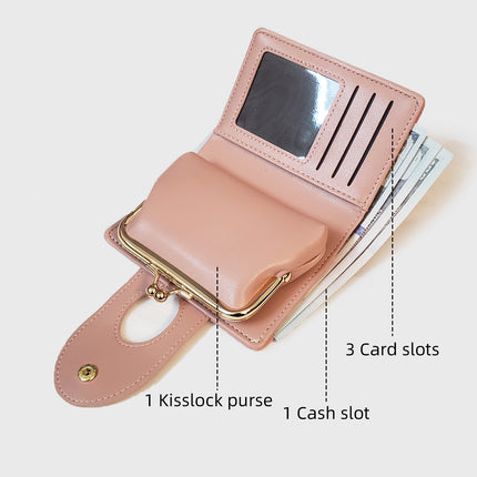 Pink Elegant Croc Embossed Womens Wallet - Short PU Leather Bifold with Removable Kisslock Coin Purse & Card Holder