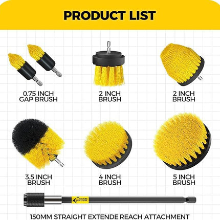 Yellow and Black  6 Pack Drill Brush Power Scrubber Cleaning Brush Extended Long Attachment Set All Purpose Drill Scrub Brushes Kit for Grout, Floor, Tub, Shower, Tile, Bathroom and Kitchen Surface