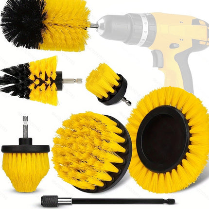 Yellow and Black Complete 7-Piece Drill Brush Power Scrubber Set - All-Purpose Cleaning Kit for Bathroom, Tile, Car Detailing & More