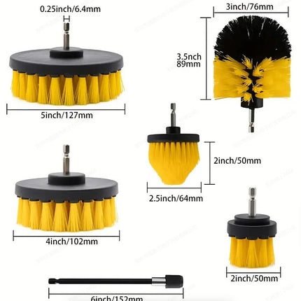 Yellow and Black Complete 7-Piece Drill Brush Power Scrubber Set - All-Purpose Cleaning Kit for Bathroom, Tile, Car Detailing & More