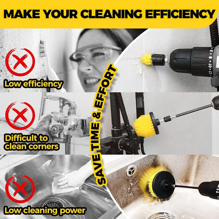 Yellow and Black Complete 7-Piece Drill Brush Power Scrubber Set - All-Purpose Cleaning Kit for Bathroom, Tile, Car Detailing & More