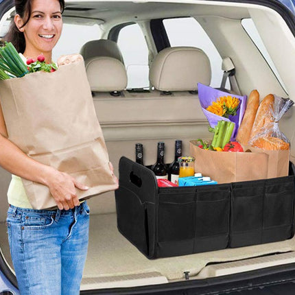 Red and Black Heavy Duty Collapsible Car Boot Organiser - Large 65L Waterproof Trunk Storage Box with Compartments for SUV & Car