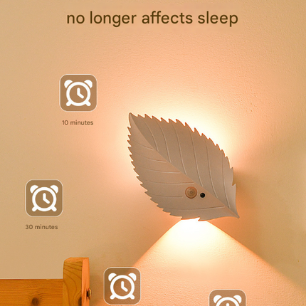 White RGB Color-Changing Leaf LED Night Light - Wireless Motion Sensor Wall Lamp with Remote Control for Ambiance Lighting