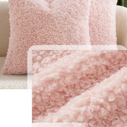 2 Pcs Red Cozy Teddy Boucle Cushion Cover - Plush Decorative Square Pillow Case for Sofa & Bed