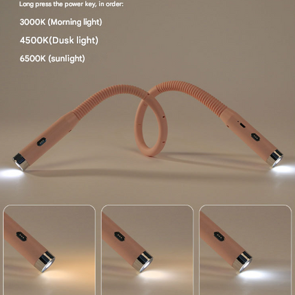 Pink Hands-Free LED Neck Reading Light - USB Rechargeable with 3 Color & Brightness Modes, Flexible Gooseneck for Books, Crafts & Knitting