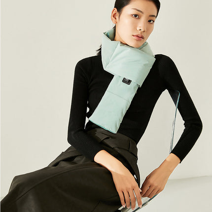 Beige USB Electric Heated Scarf - Portable Puffer Neck Warmer with 3-Level Heat Control for Winter