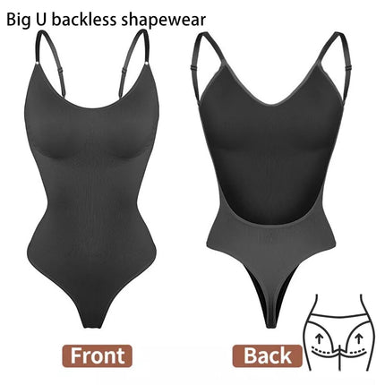 2 Pcs Size M Black Seamless Backless Bodysuit Shapewear - Deep U-Plunge Tummy Control Thong Shaper