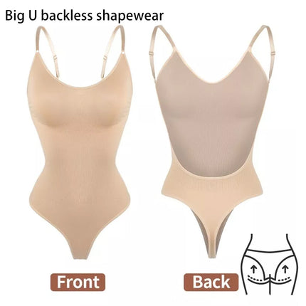 2 Pcs Size XXL Skin Color Seamless Backless Bodysuit Shapewear - Deep U-Plunge Tummy Control Thong Shaper