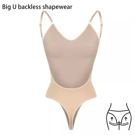 2 Pcs Size XXL Skin Color Seamless Backless Bodysuit Shapewear - Deep U-Plunge Tummy Control Thong Shaper