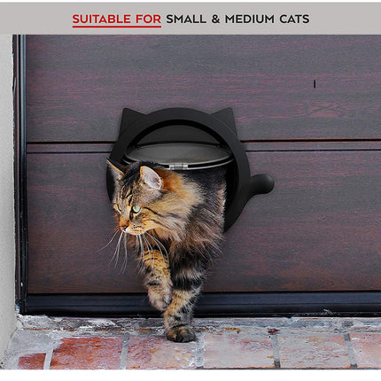 Black 4-Way Locking Cat Flap Door - Pet Entry Portal for Interior Doors, Walls & Cabinets