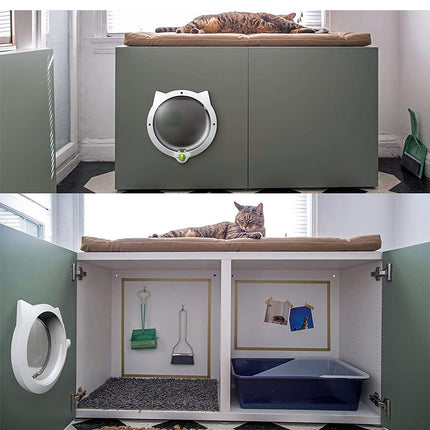 Black 4-Way Locking Cat Flap Door - Pet Entry Portal for Interior Doors, Walls & Cabinets
