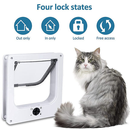 Size XL Black 4-Way Locking Pet Flap Door for Cats and Small Dogs - Weatherproof Magnetic Cat Door