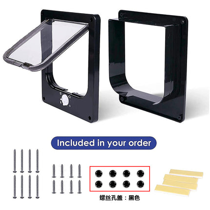 Size M Black 4-Way Locking Pet Flap Door for Cats and Small Dogs - Weatherproof Magnetic Cat Door