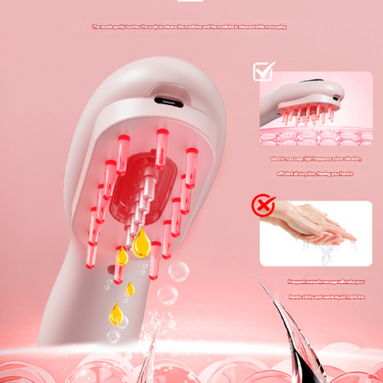 Pink Rechargeable Electric Scalp Massager with Red & Blue Light Therapy - Hair Oil & Serum Applicator Comb(Not containing essential oils)