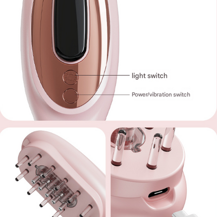 Pink Rechargeable Electric Scalp Massager with Red & Blue Light Therapy - Hair Oil & Serum Applicator Comb(Not containing essential oils)