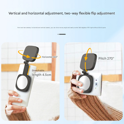 White Magnetic Foldable Selfie Light with Mirror - Rechargeable LED Fill Light for iPhone & Android Vlogging(Mobile phone is a shooting prop and is not included)