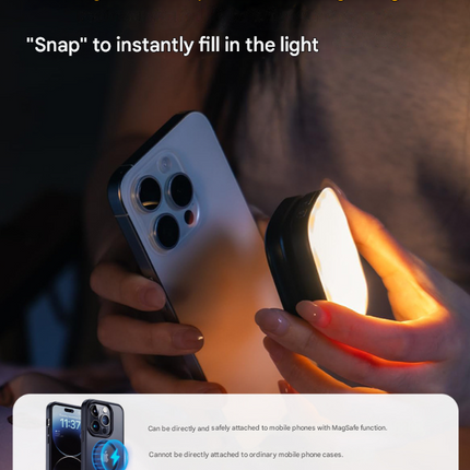 Black Magnetic Foldable Selfie Light with Mirror - Rechargeable LED Fill Light for iPhone & Android Vlogging(Mobile phone is a shooting prop and is not included)