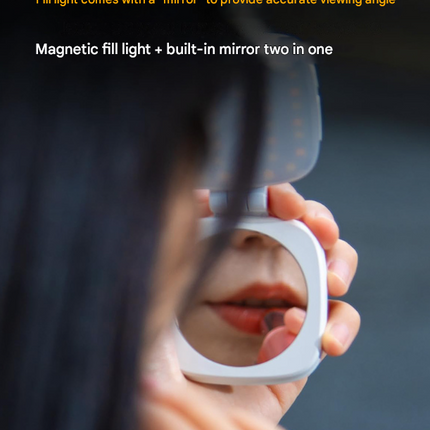 Black Magnetic Foldable Selfie Light with Mirror - Rechargeable LED Fill Light for iPhone & Android Vlogging(Mobile phone is a shooting prop and is not included)