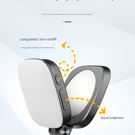 Black Magnetic Foldable Selfie Light with Mirror - Rechargeable LED Fill Light for iPhone & Android Vlogging(Mobile phone is a shooting prop and is not included)