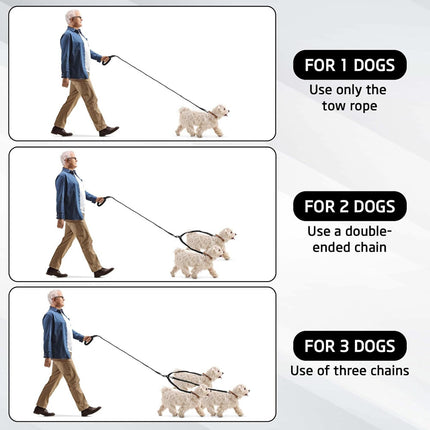 Grey 3-in-1 Tangle-Free Dog Leash for 1-3 Dogs - Heavy Duty Bungee Coupler with Reflective Stitching & Padded Handle