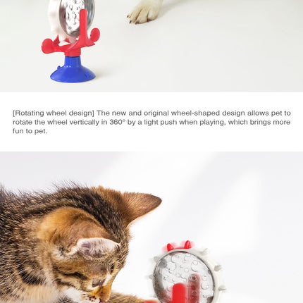 Blue Interactive Pet Treat Dispenser - Spinning Wheel Food Puzzle Toy for Cats & Dogs with Suction Cup Base