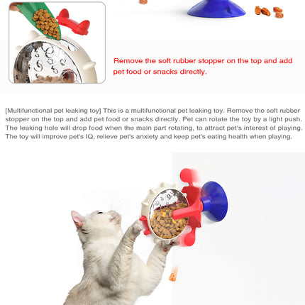 Blue Interactive Pet Treat Dispenser - Spinning Wheel Food Puzzle Toy for Cats & Dogs with Suction Cup Base