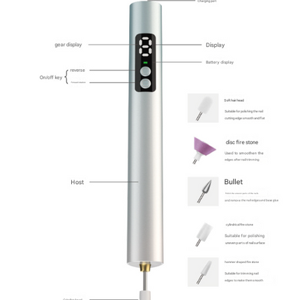 Purple Professional Electric Nail File Kit - Portable USB-C Rechargeable Manicure Drill with 6 Speeds & 5 Heads