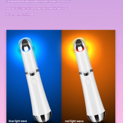 Pink Sonic Eye & Lip Massager with Red & Blue Light Therapy - Heated Vibrating Wand for Puffiness and Wrinkles