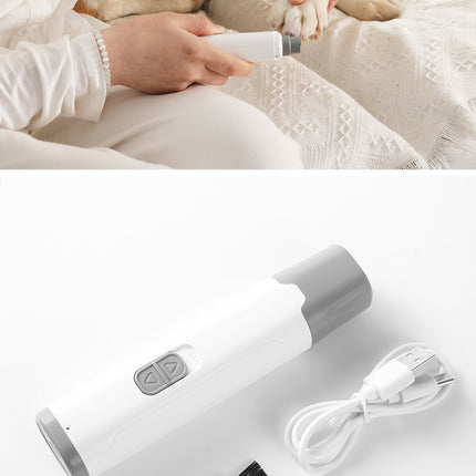 Grey Quiet Electric Pet Nail Grinder with LED Light - 2-Speed USB-C Rechargeable Trimmer for Dogs & Cats Grooming