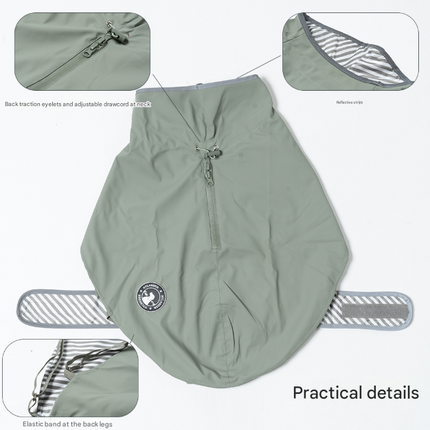 75# Grey Waterproof Reflective Dog Raincoat for Small to Large Dogs