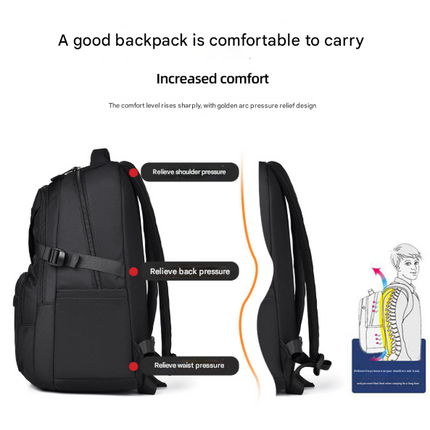 Black Trendy Korean-Style Large-Capacity Backpack for Women - 14" Laptop Travel Bag