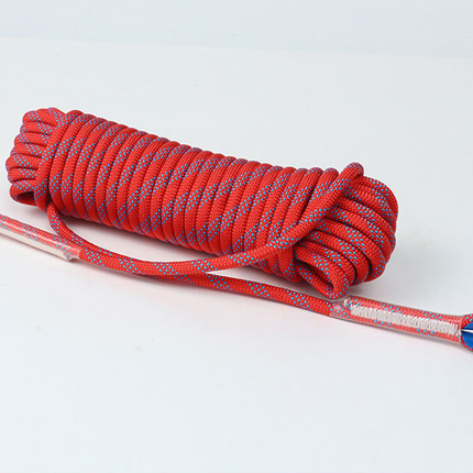 Red 10mm Double Hook Climbing Rope Set - 15m Durable Outdoor Safety Rescue Cord