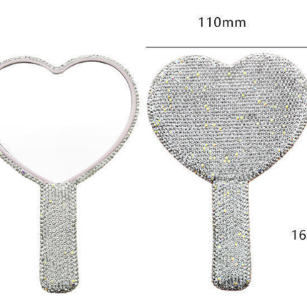 2PCS White Glamorous Diamond-Encrusted Heart Handheld Mirror - Luxe High-Definition Makeup Essential
