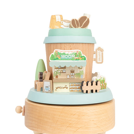 MAOMAO-Music Box (Coffee Moment) Handmade Wooden Ferris Wheel Music Box - Christmas Carousel Hand-Cranked Desktop Decoration