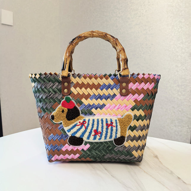Dachshund Vintage Striped Dachshund Woven Tote Bag