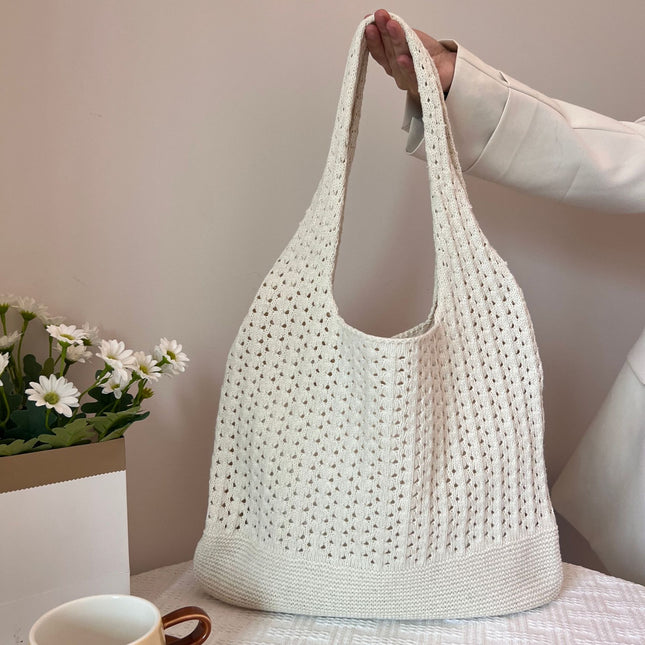 White Handwoven Knitted Tote Bag