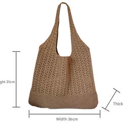 White Handwoven Knitted Tote Bag - Vintage Style Shoulder Bag