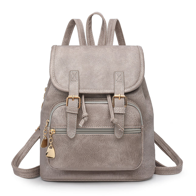 Grey Stylish PU Leather Backpack for Women