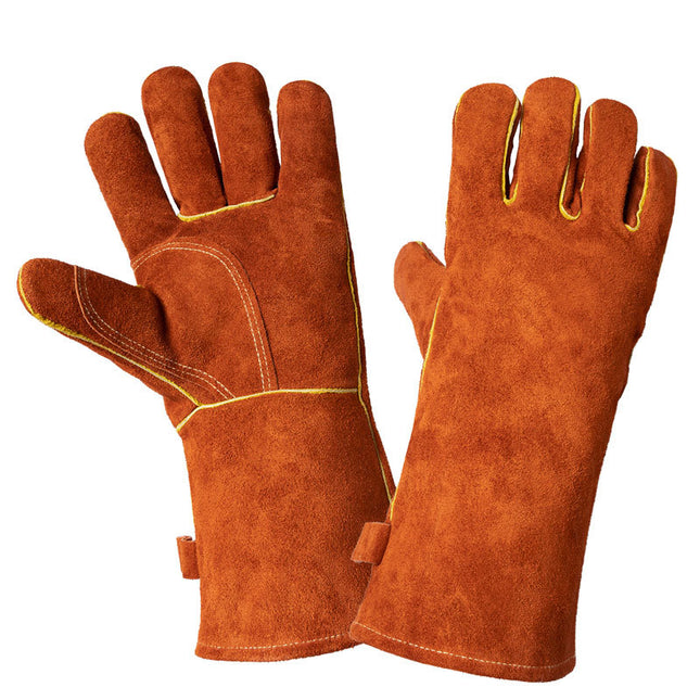 Coffee 14-Inch Premium Leather BBQ Gloves