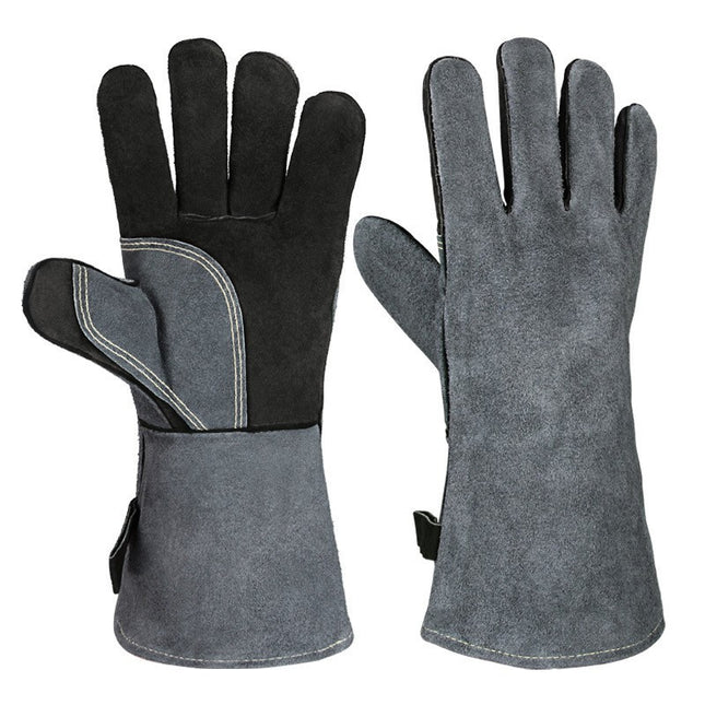 Black-grey 14-Inch Premium Leather BBQ Gloves