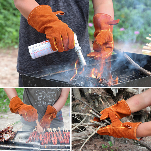 Grey 14-Inch Premium Leather BBQ Gloves – product detail