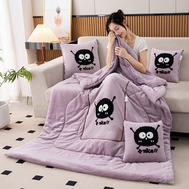 Light Purple Padded and Thickened Elf 2-in-1 Foldable Car Pillow Blanket