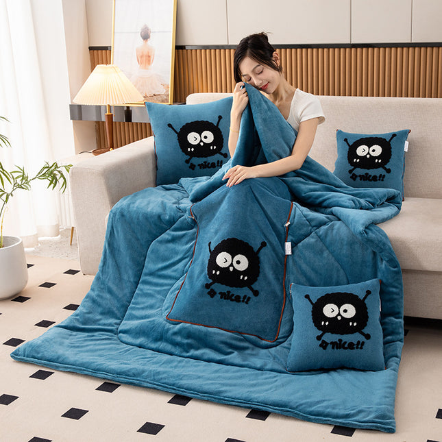 Lake Blue Padded and Thickened Elf 2-in-1 Foldable Car Pillow Blanket