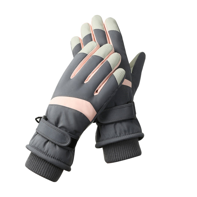 Women's Grey-pink Color Combination Top-Rated Waterproof Touchscreen Ski Gloves