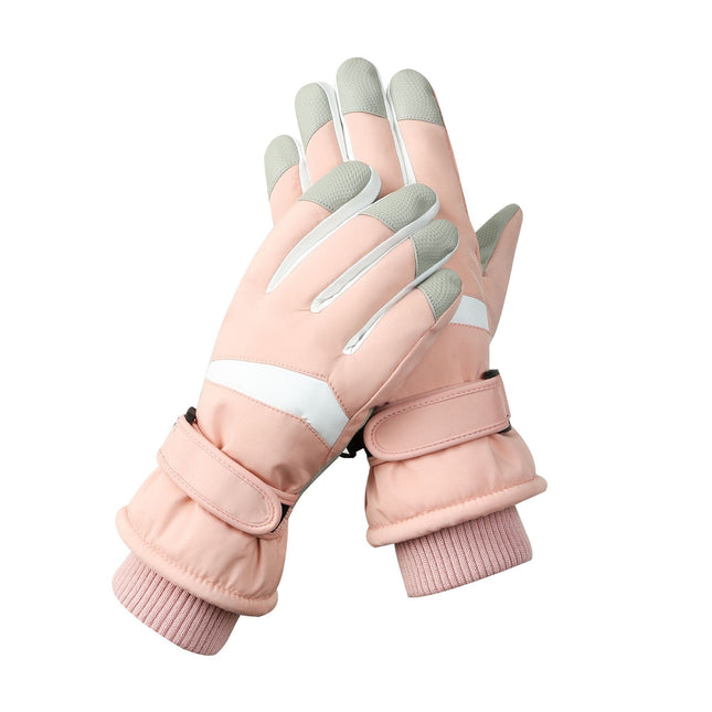 Women's Pink-white Color Combination Top-Rated Waterproof Touchscreen Ski Gloves