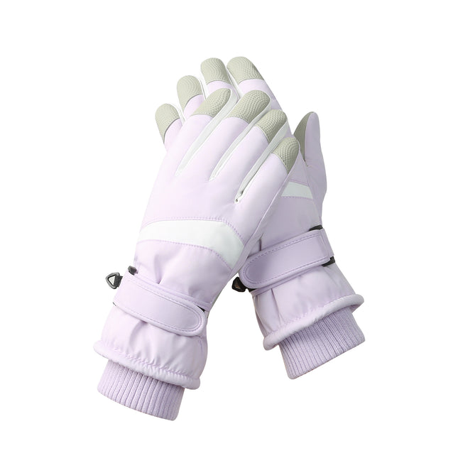 Women's Purple-white Color Combination Top-Rated Waterproof Touchscreen Ski Gloves