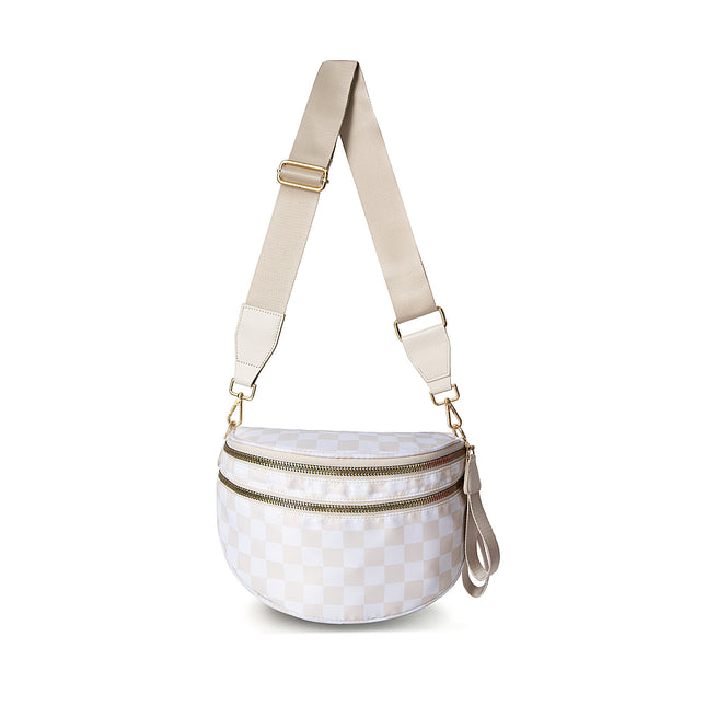 Beige Checkered Trendy Sling Bag