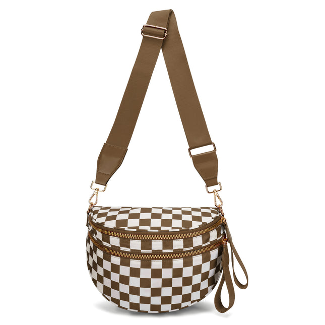 Brown Checkered Trendy Sling Bag