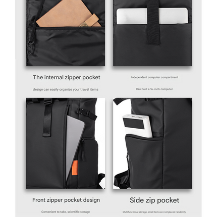 White Urban Explorer Roll-Top Backpack - Water-Resistant Large Capacity Bag for Travel, Work & Laptop